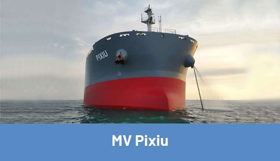 The Pixiu Motor Vessel photographed from the front on the open sea